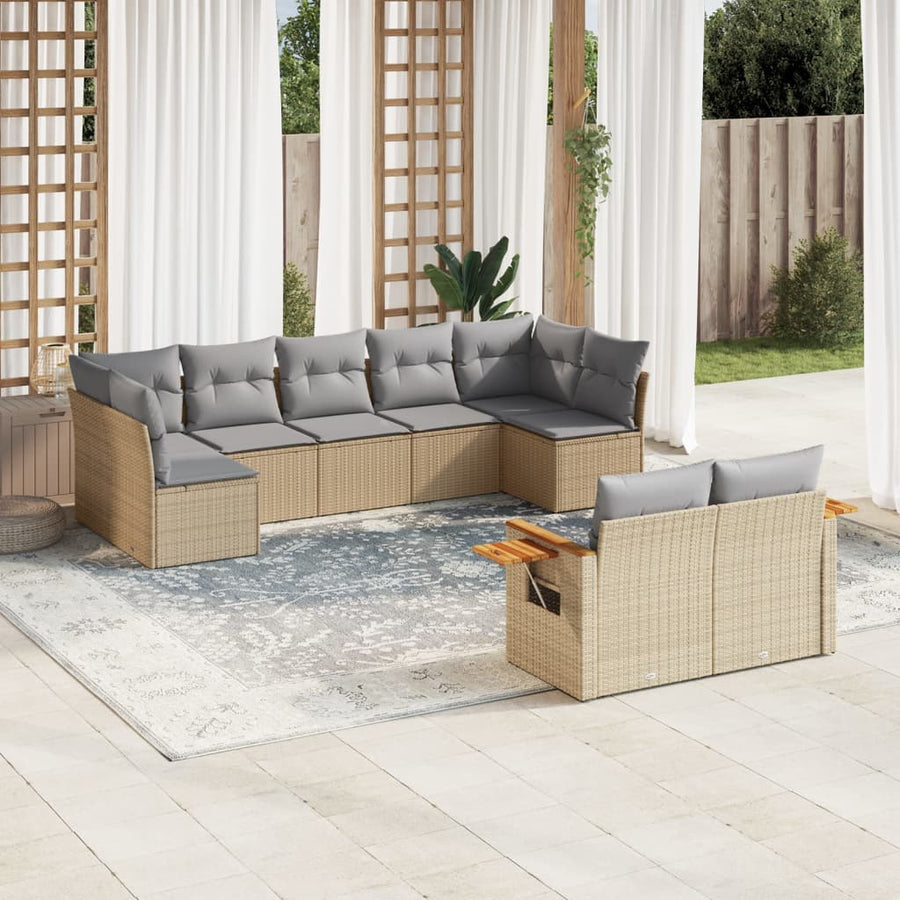 Set Canapele De Grădină, 9 Piese, Cu Perne, Bej, Poliratan