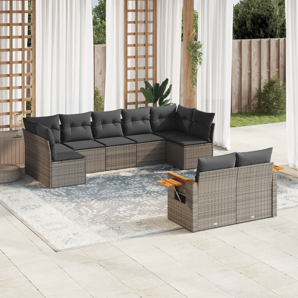 Set Canapele De Grădină, 9 Piese, Cu Perne, Bej, Poliratan