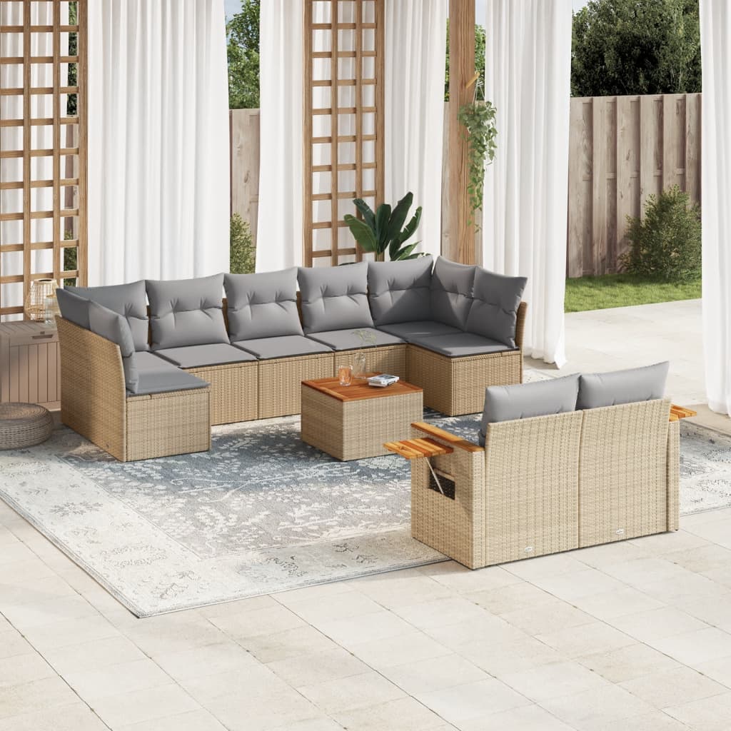 Set Canapele De Grădină, 9 Piese, Cu Perne, Bej, Poliratan
