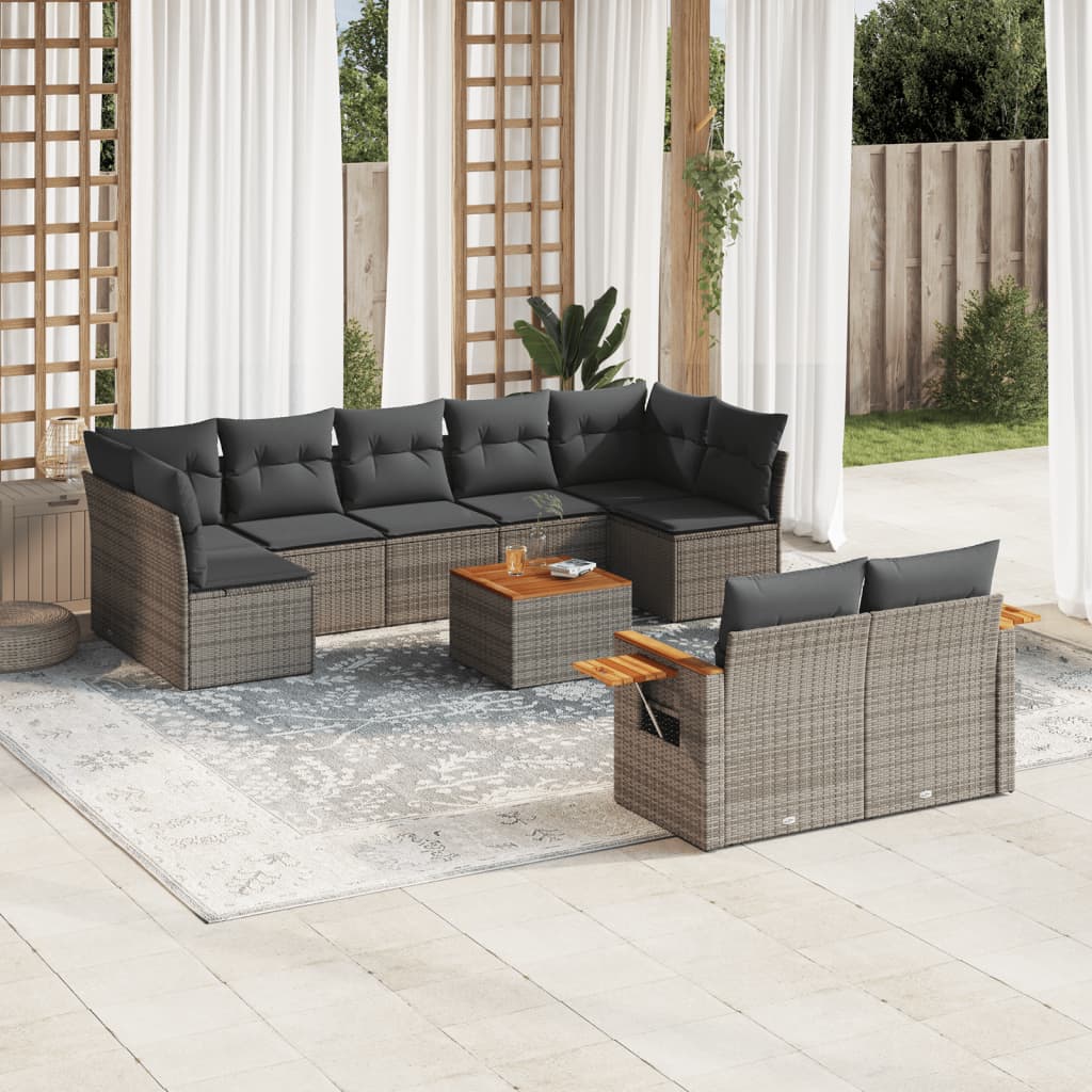Set Canapele De Grădină, 9 Piese, Cu Perne, Bej, Poliratan