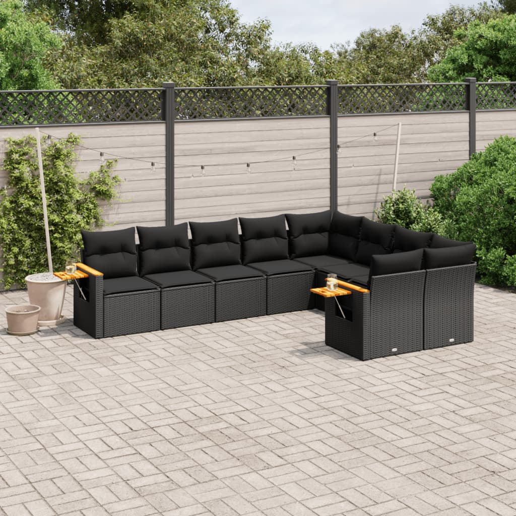 Set Canapele De Grădină, 9 Piese, Cu Perne, Bej, Poliratan