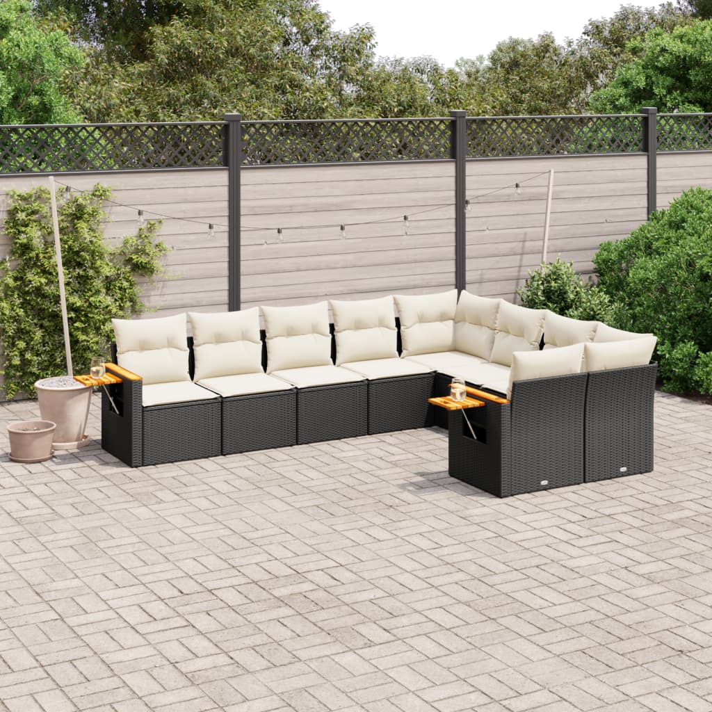 Set Canapele De Grădină, 9 Piese, Cu Perne, Bej, Poliratan