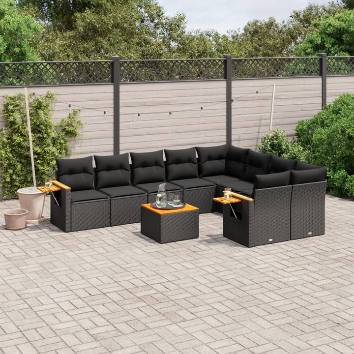 Set Canapele De Grădină, 9 Piese, Cu Perne, Bej, Poliratan