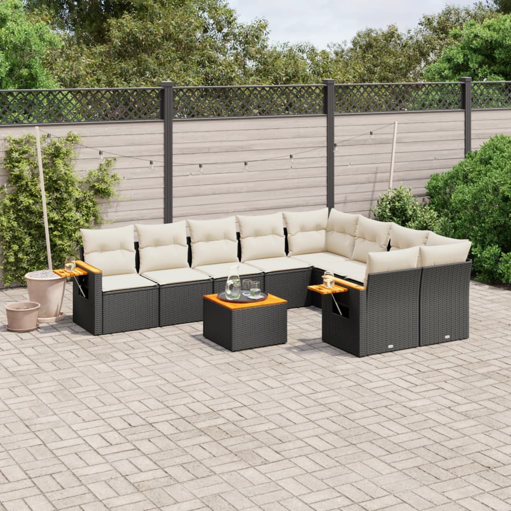 Set Canapele De Grădină, 9 Piese, Cu Perne, Bej, Poliratan