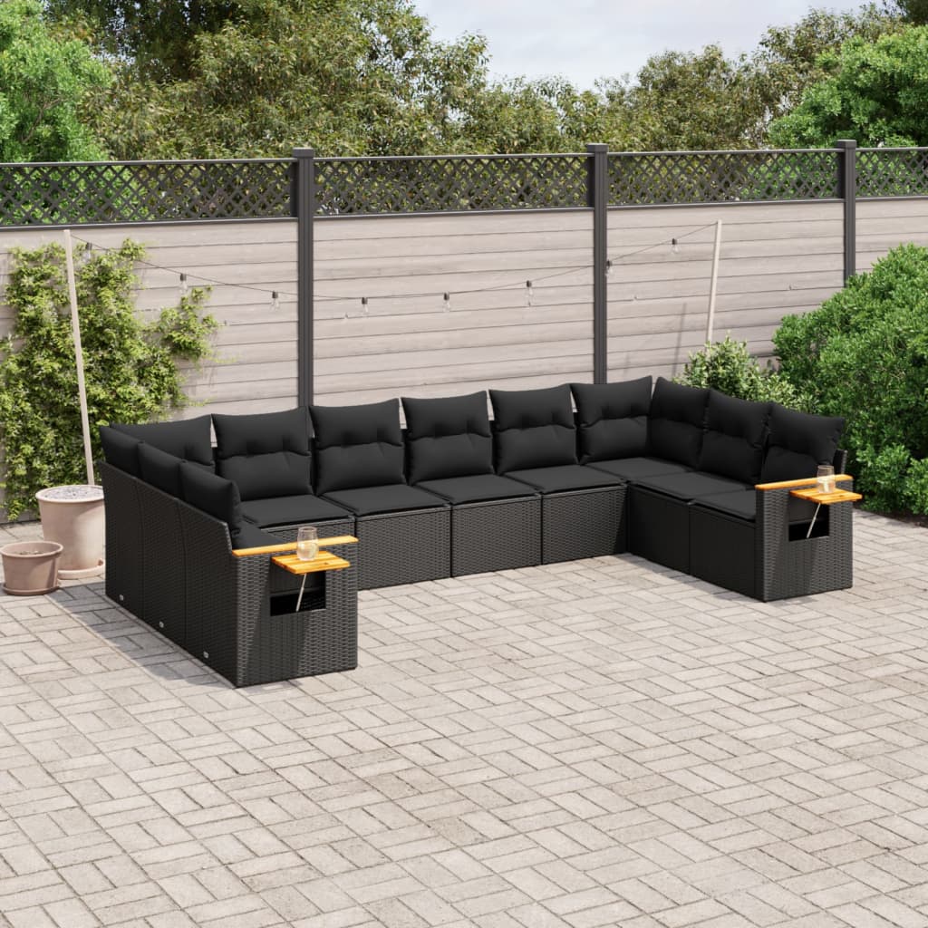 Set Canapele De Grădină Cu Perne, 10 Piese, Bej, Poliratan
