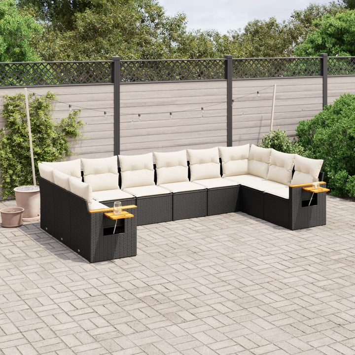 Set Canapele De Grădină Cu Perne, 10 Piese, Bej, Poliratan