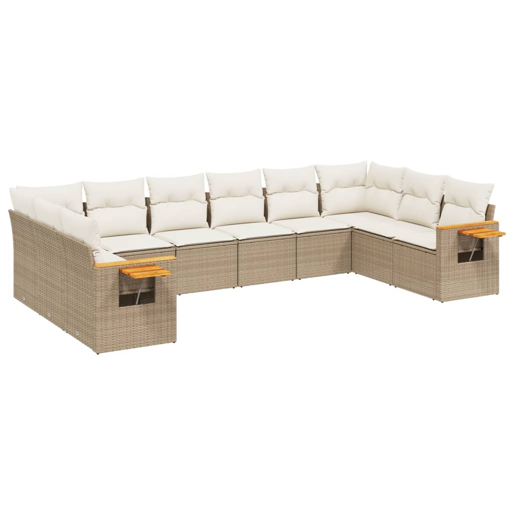 Set Canapele De Grădină Cu Perne, 10 Piese, Bej, Poliratan