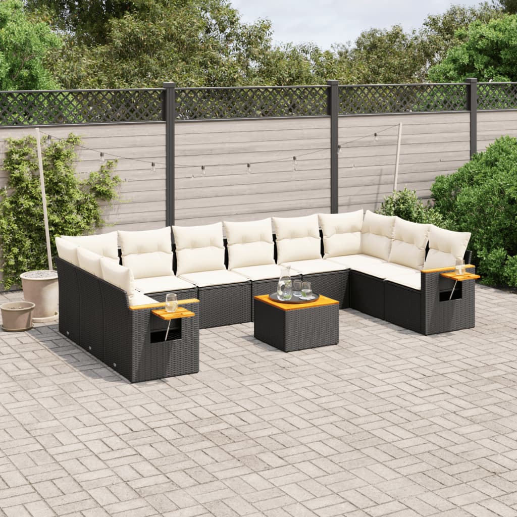 Set Canapele De Grădină Cu Perne, 10 Piese, Bej, Poliratan
