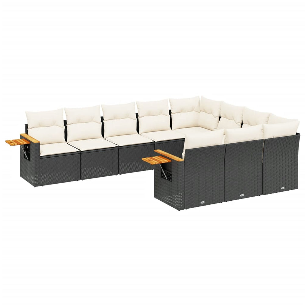 Set Canapele De Grădină Cu Perne, 10 Piese, Negru, Poliratan