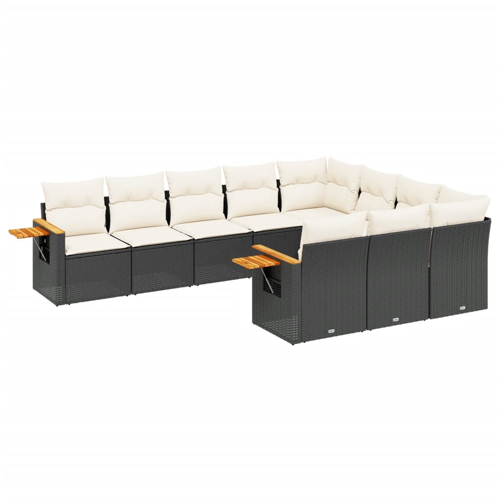 Set Canapele De Grădină Cu Perne, 10 Piese, Negru, Poliratan
