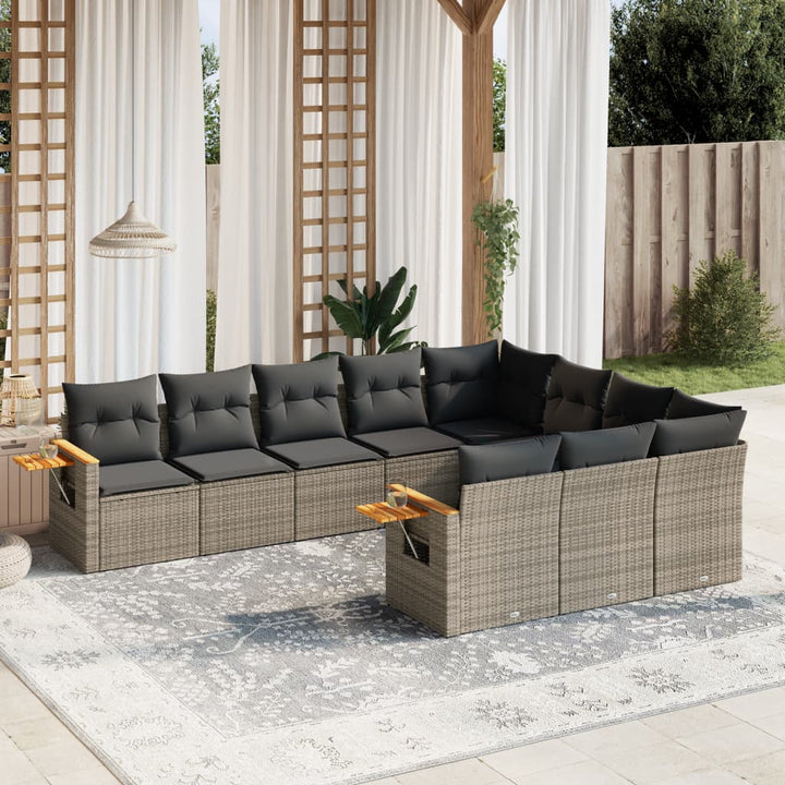 Set Canapele De Grădină Cu Perne, 10 Piese, Negru, Poliratan