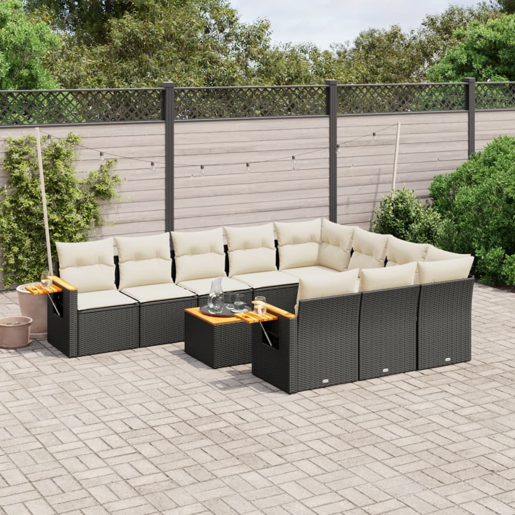Set Canapele De Grădină Cu Perne, 10 Piese, Negru, Poliratan