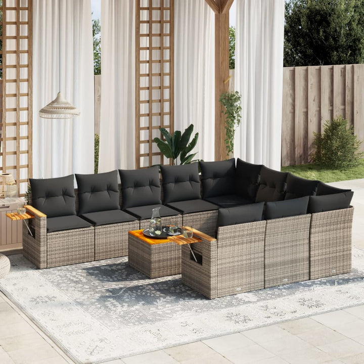 Set Canapele De Grădină Cu Perne, 10 Piese, Negru, Poliratan