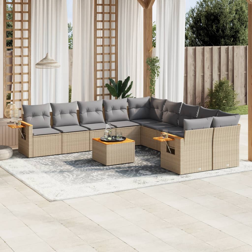 Set Canapele De Grădină Cu Perne, 10 Piese, , Poliratan