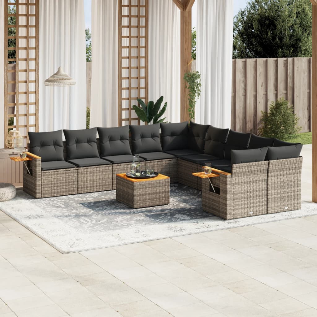 Set Canapele De Grădină Cu Perne, 10 Piese, , Poliratan