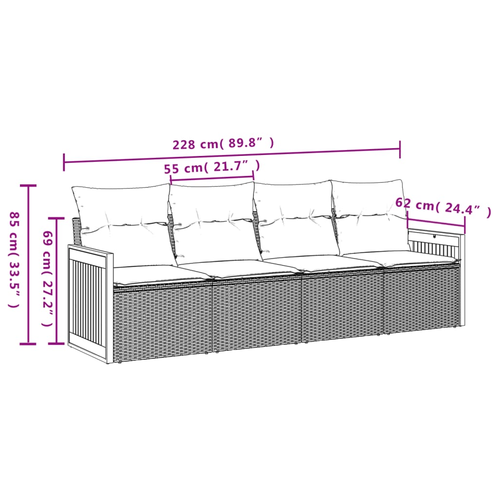 Set Mobilier De Grădină Cu Perne, 4 Piese, , Poliratan