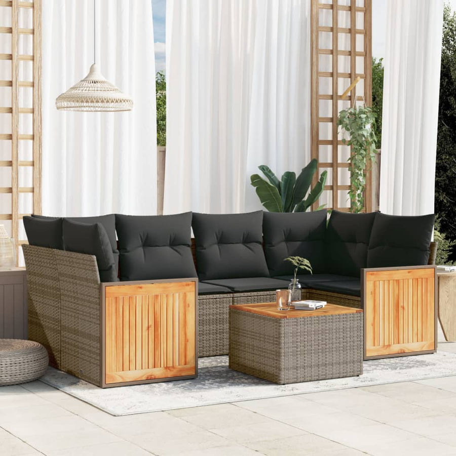 Set Canapele De Grădină, 7 Piese, Cu Perne, , Poliratan