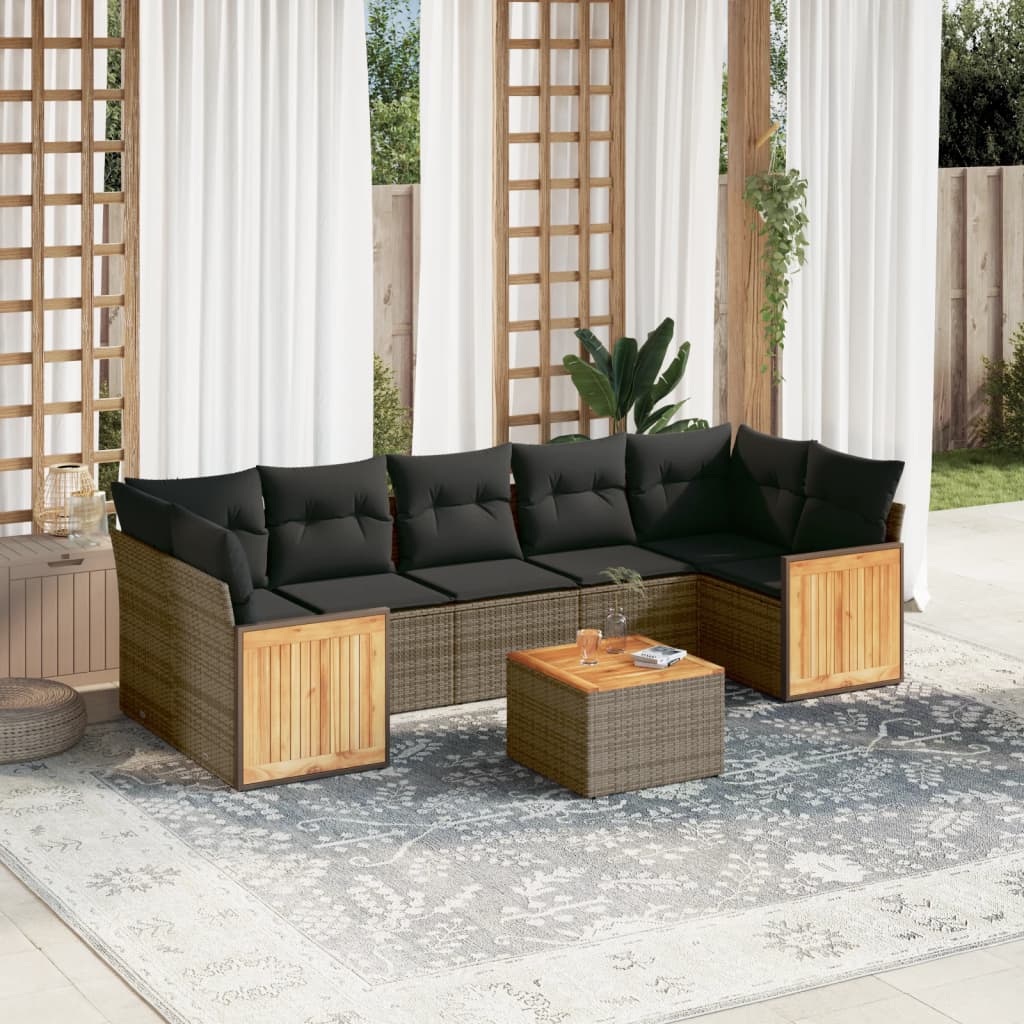 Set Canapele De Grădină Cu Perne, 8 Piese, , Poliratan