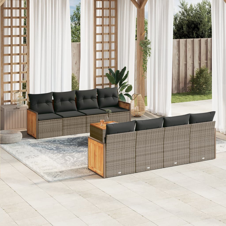 Set Canapele De Grădină, 9 Piese, Cu Perne, , Poliratan