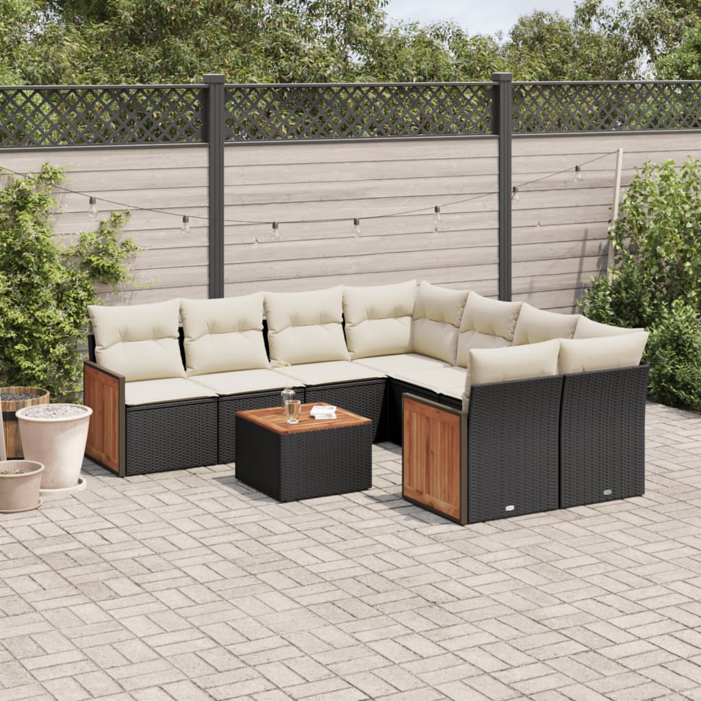 Set Mobilier De Grădină Cu Perne, 9 Piese, Negru, Poliratan