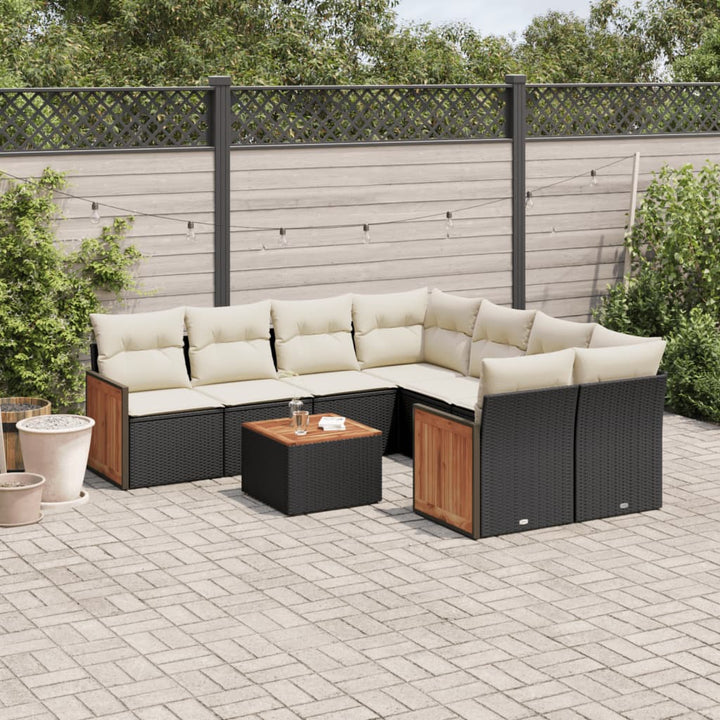 Set Mobilier De Grădină Cu Perne, 9 Piese, Negru, Poliratan