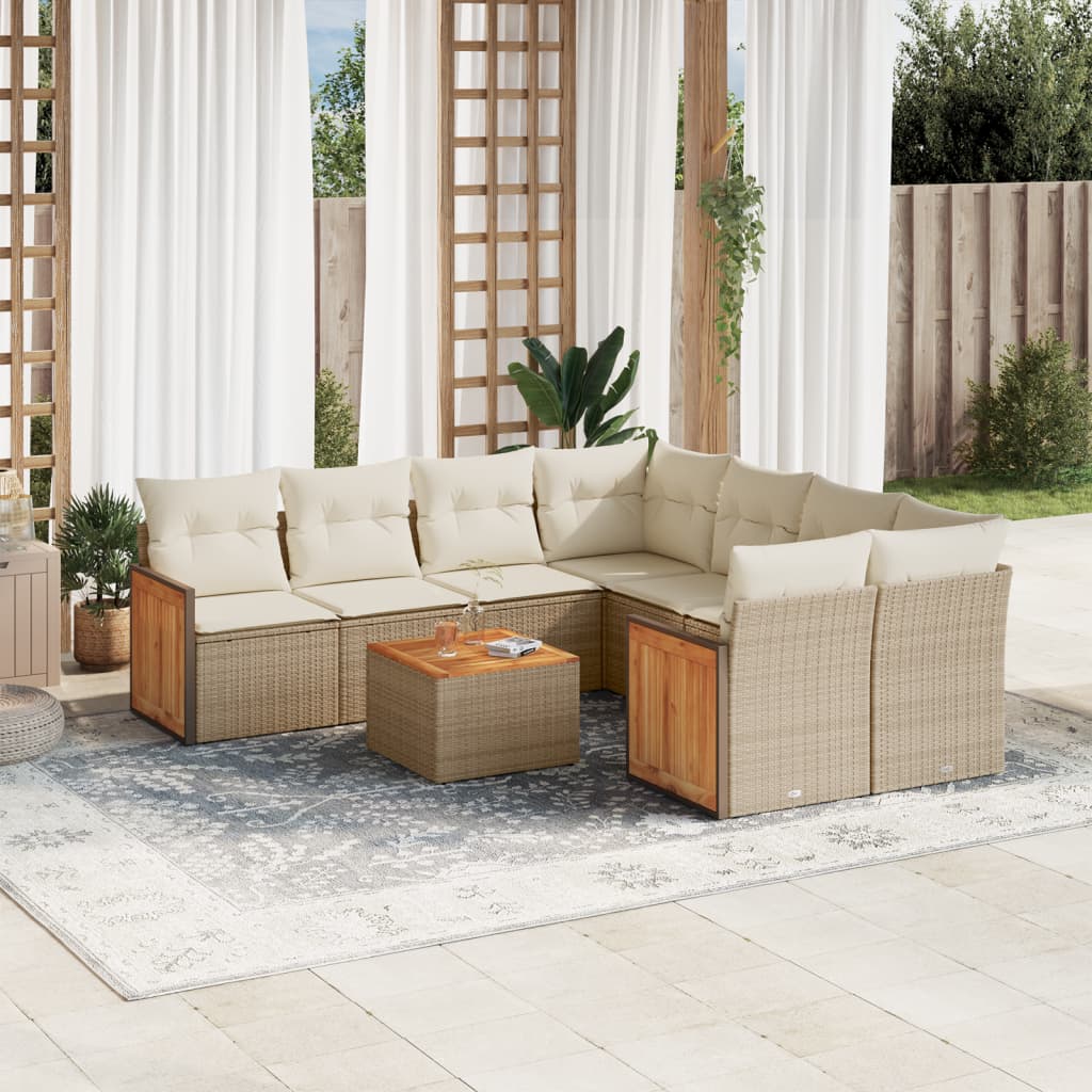 Set Mobilier De Grădină Cu Perne, 9 Piese, Negru, Poliratan