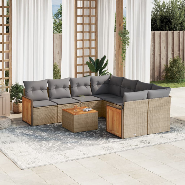 Set Mobilier De Grădină Cu Perne, 9 Piese, Negru, Poliratan