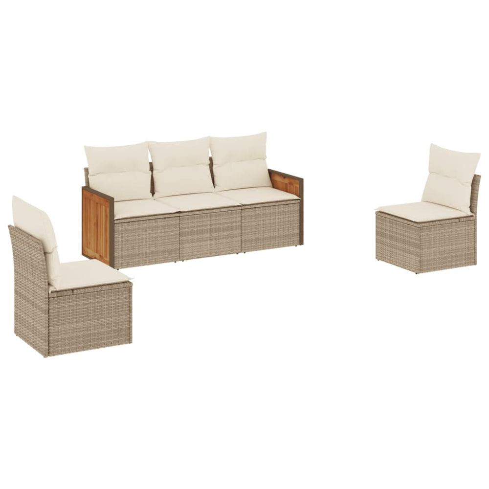 Set Canapele De Grădină Cu Perne, 5 Piese, Bej, Poliratan
