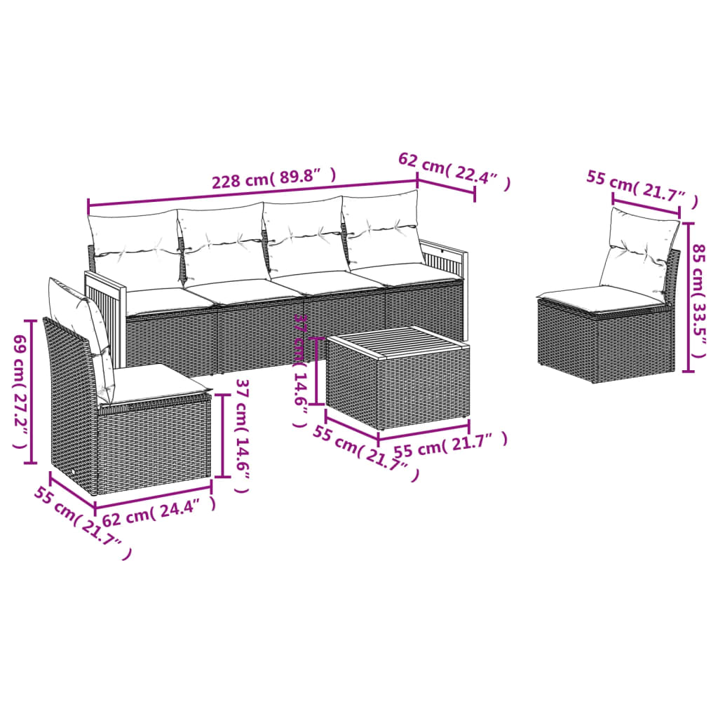 Set Canapele De Grădină, 7 Piese, Cu Perne, , Poliratan
