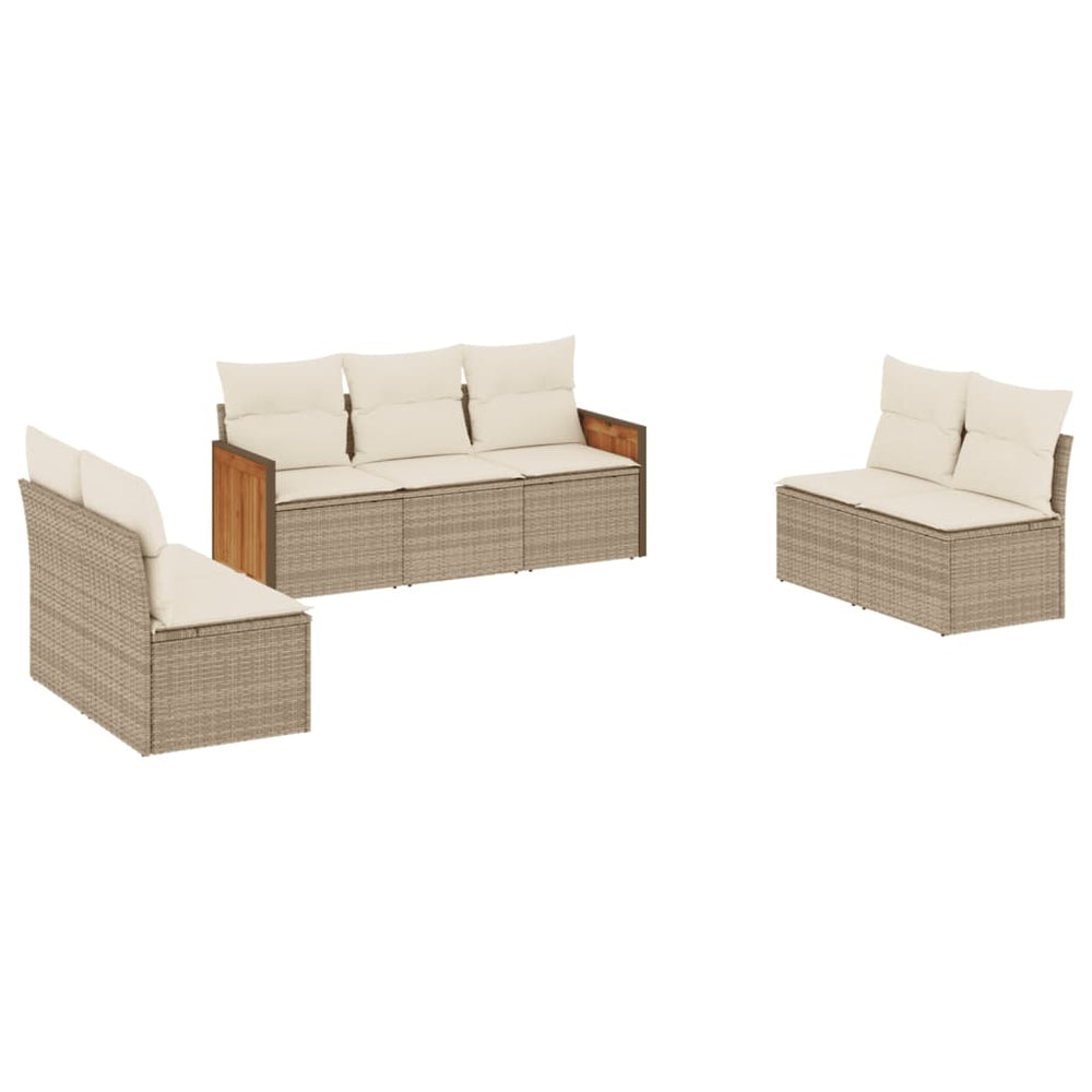 Set Canapele De Grădină, 7 Piese, Cu Perne, Bej, Poliratan