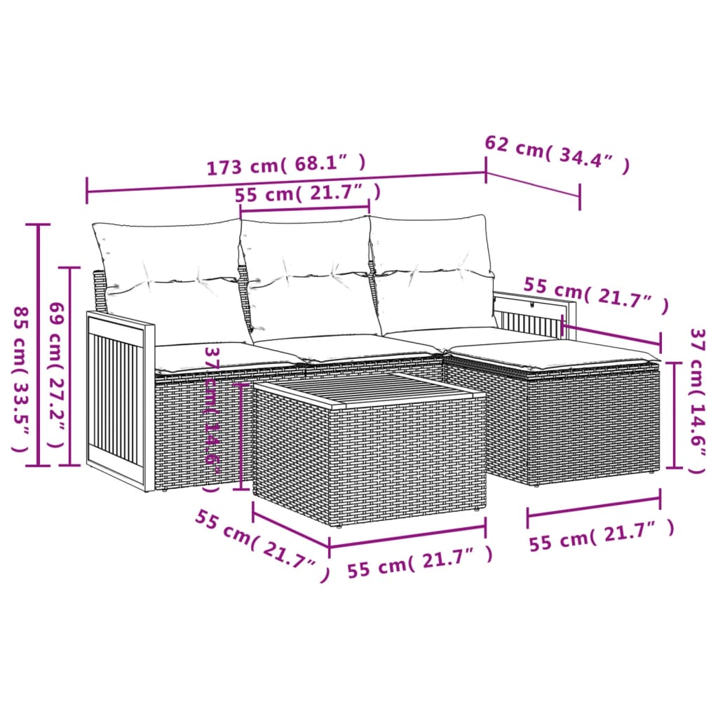 Set Mobilier De Grădină Cu Perne, 5 Piese, , Poliratan