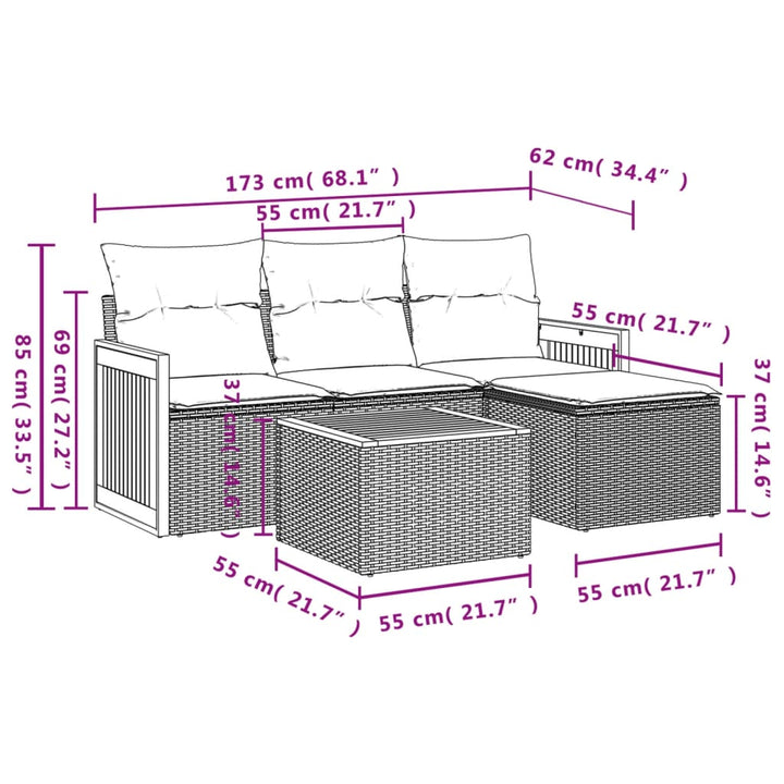 Set Mobilier De Grădină Cu Perne, 5 Piese, , Poliratan