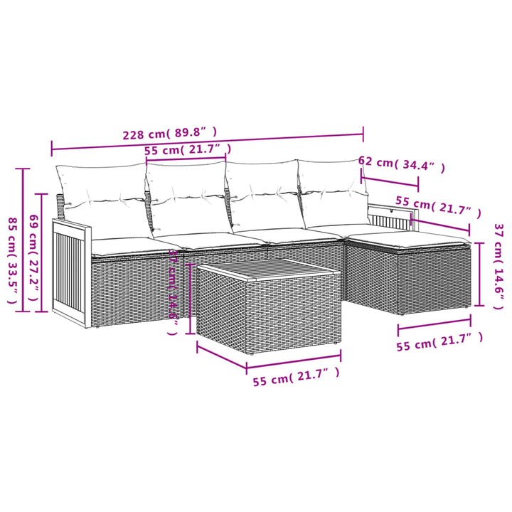 Set Mobilier Grădină Cu Perne, 6 Piese, , Poliratan