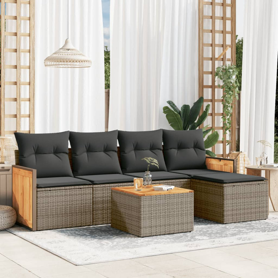 Set Mobilier Grădină Cu Perne, 6 Piese, , Poliratan