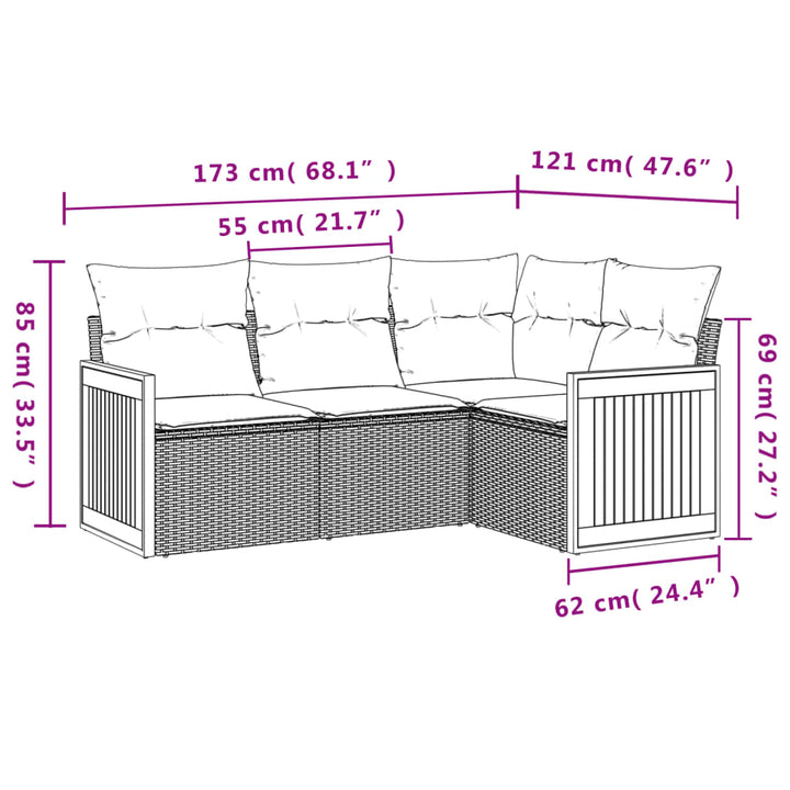 Set Mobilier De Grădină Cu Perne, 4 Piese, , Poliratan