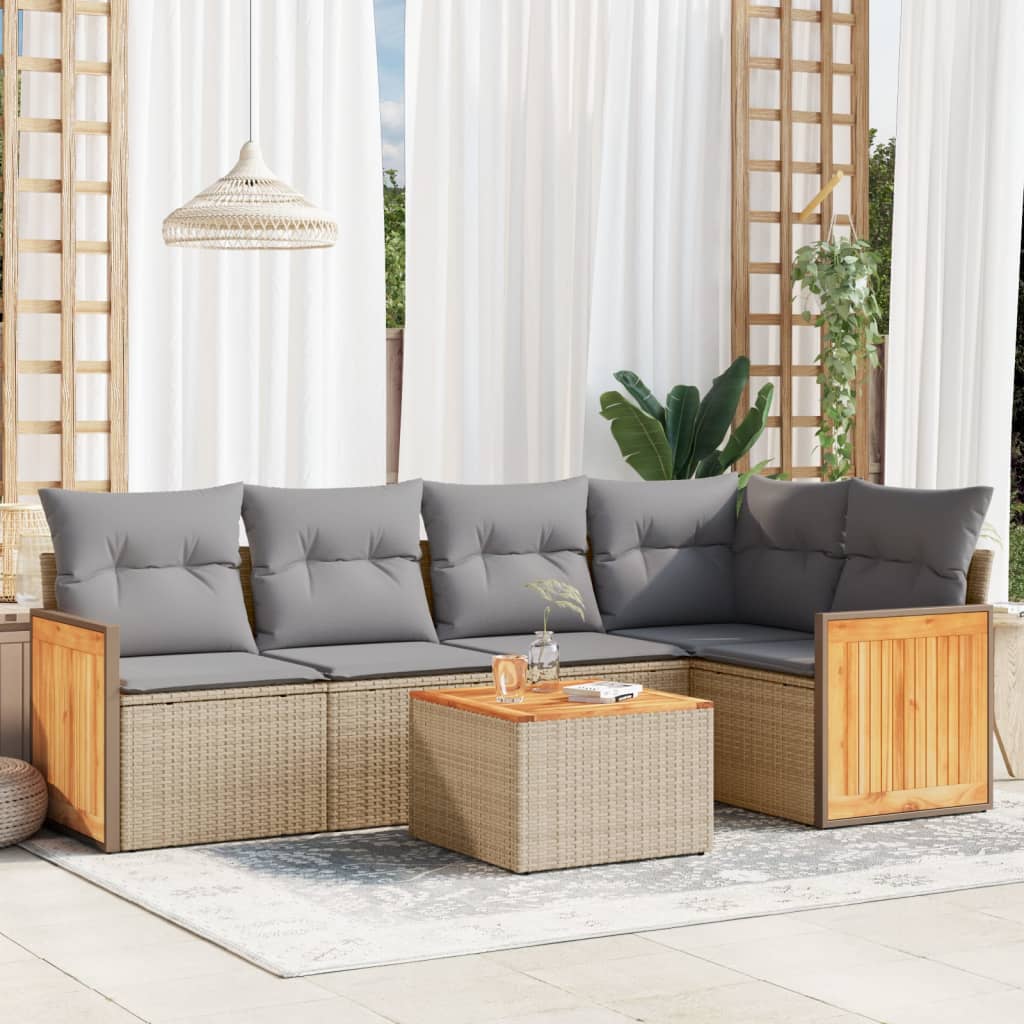 Set Mobilier Grădină Cu Perne, 6 Piese, , Poliratan