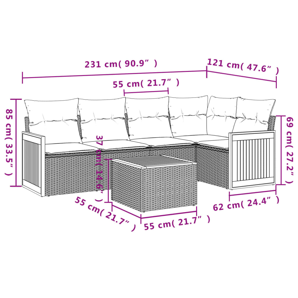 Set Mobilier Grădină Cu Perne, 6 Piese, , Poliratan