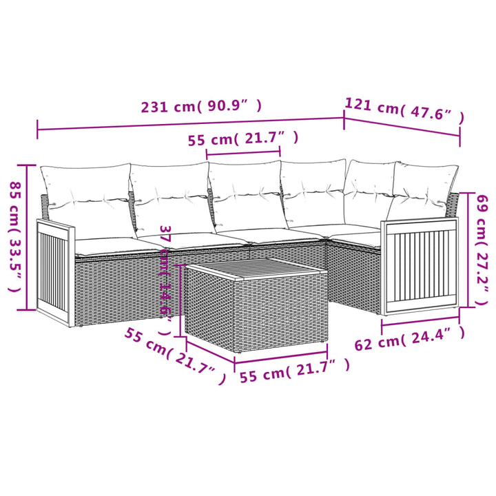 Set Mobilier Grădină Cu Perne, 6 Piese, , Poliratan