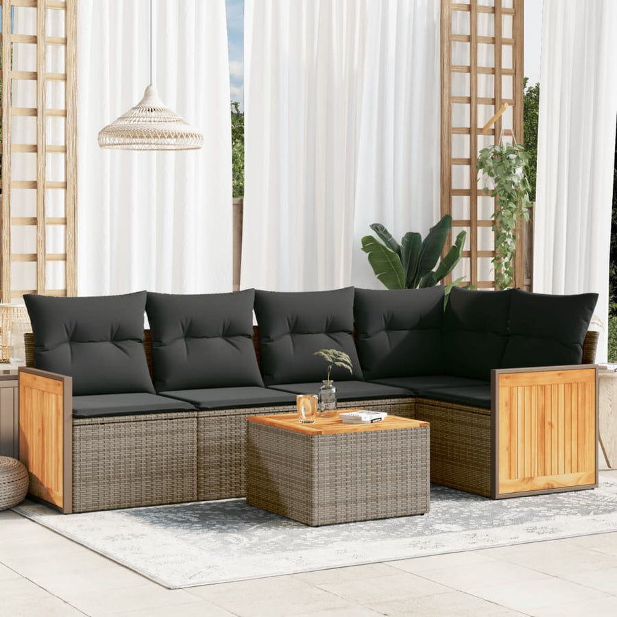 Set Mobilier Grădină Cu Perne, 6 Piese, , Poliratan