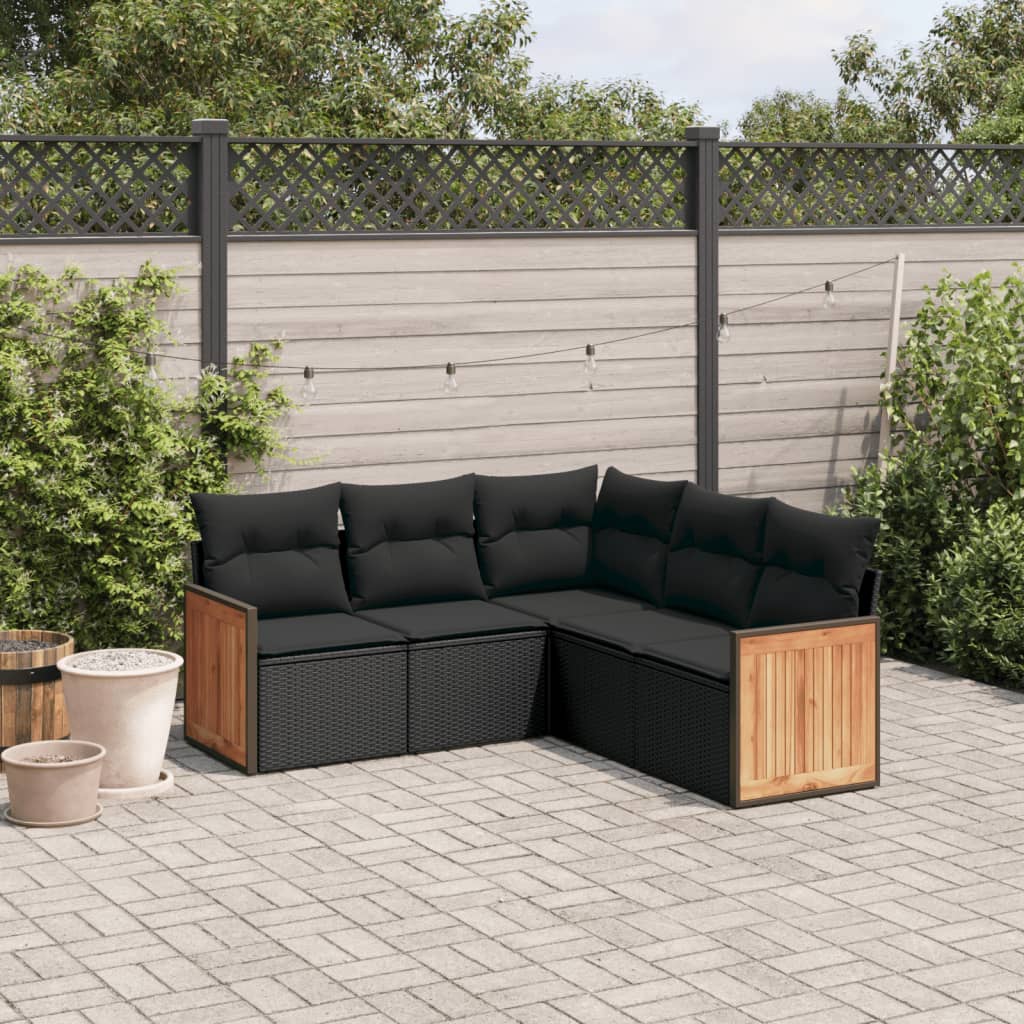 Set Mobilier De Grădină Cu Perne, 5 Piese, Negru, Poliratan