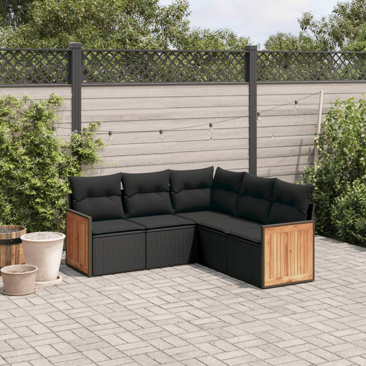 Set Mobilier De Grădină Cu Perne, 5 Piese, Negru, Poliratan