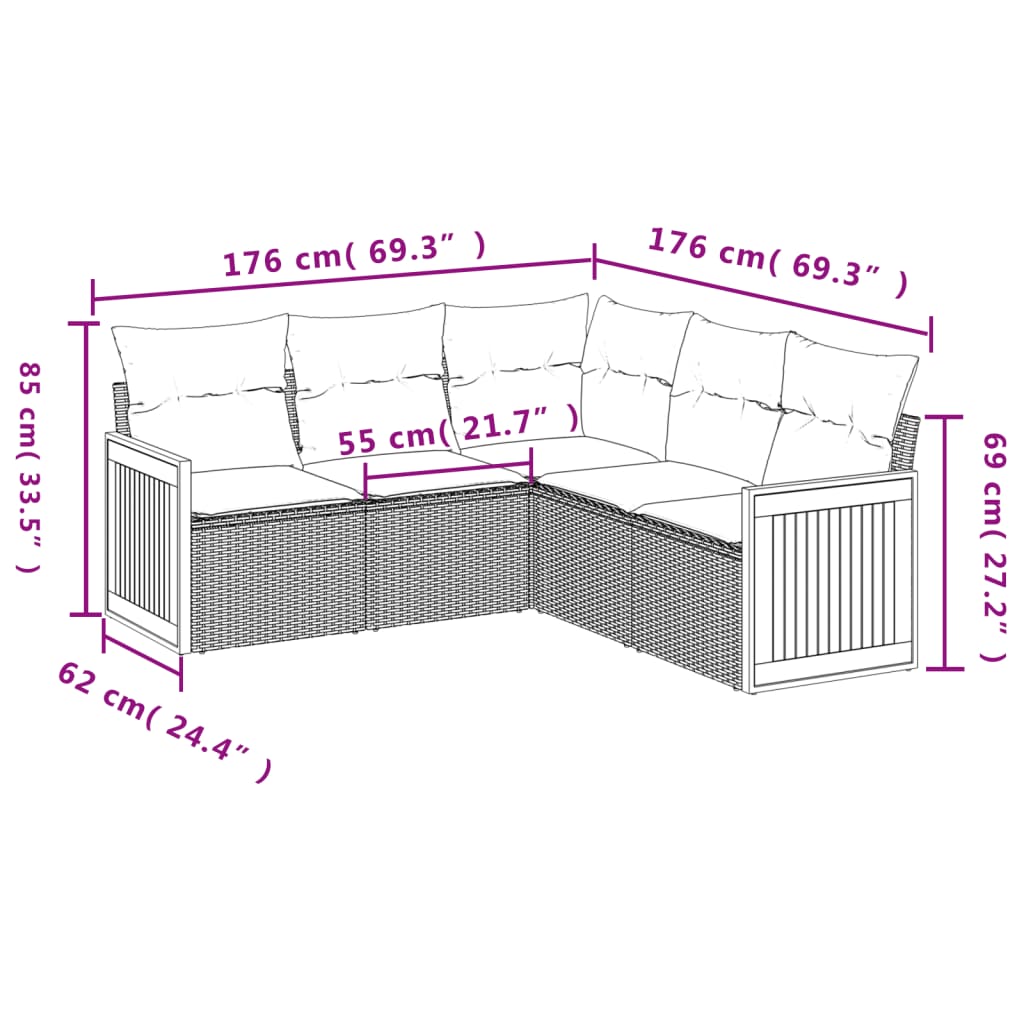 Set Mobilier De Grădină Cu Perne, 5 Piese, Negru, Poliratan