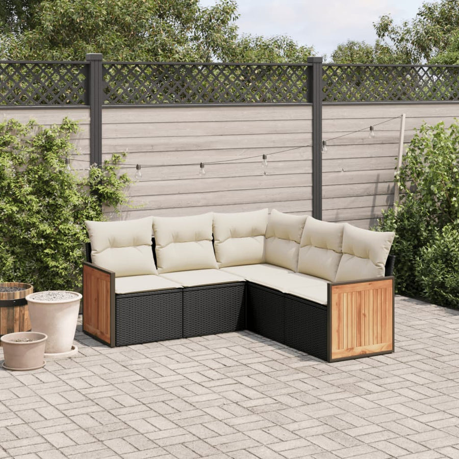 Set Mobilier De Grădină Cu Perne, 5 Piese, Negru, Poliratan