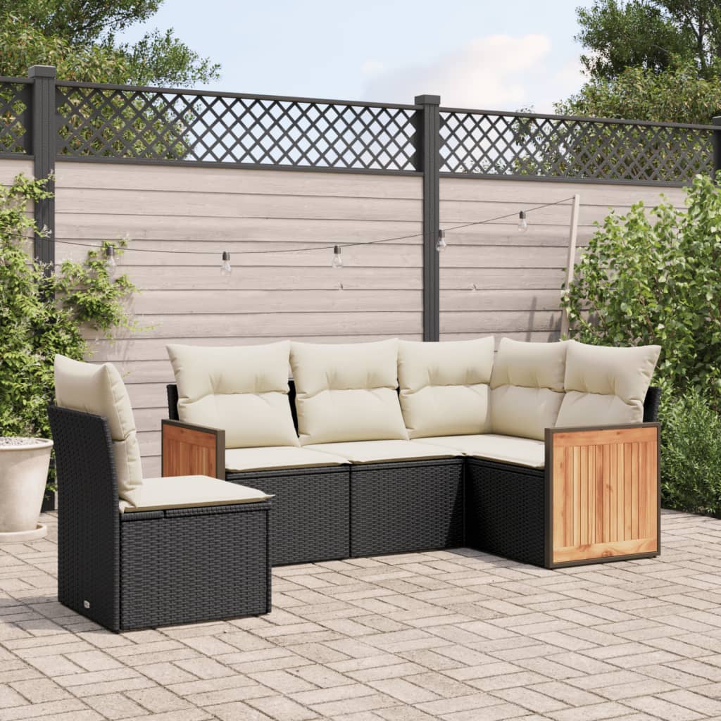Set Mobilier De Grădină Cu Perne, 6 Piese, Negru, Poliratan