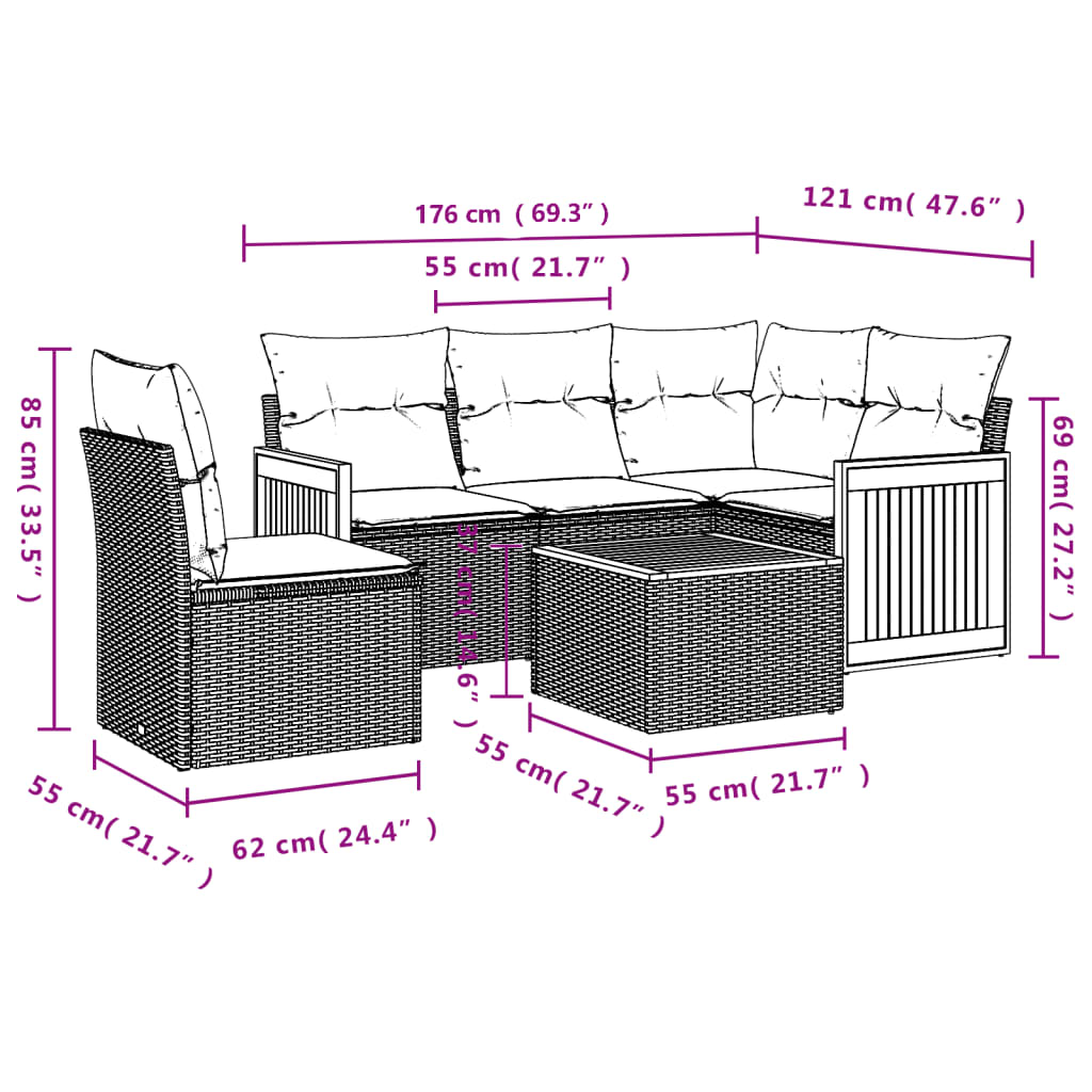 Set Mobilier De Grădină Cu Perne, 6 Piese, Negru, Poliratan