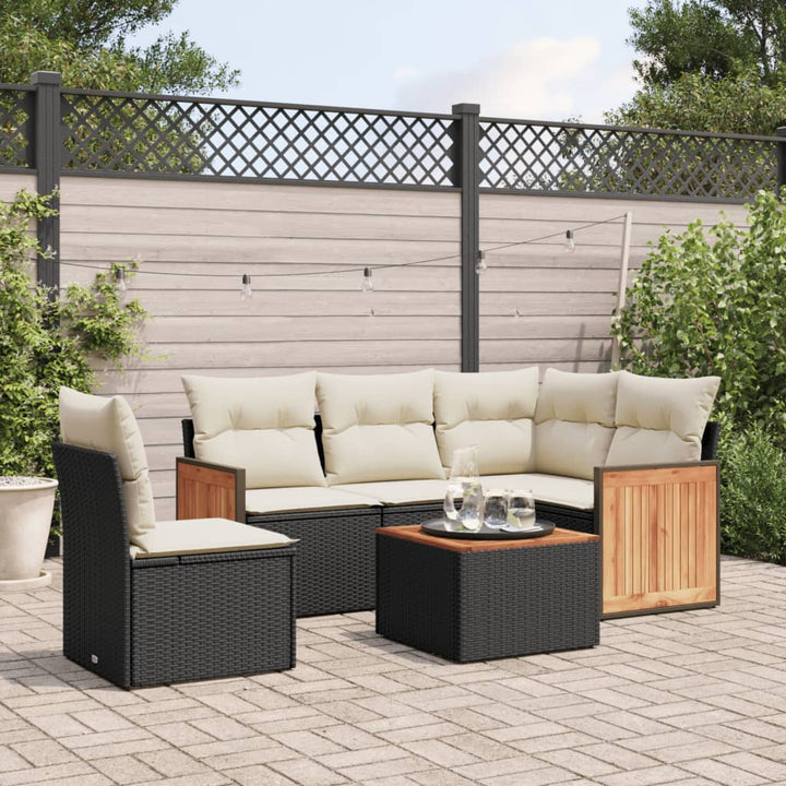 Set Mobilier De Grădină Cu Perne, 6 Piese, Negru, Poliratan