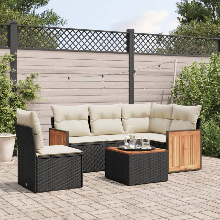 Set Mobilier De Grădină Cu Perne, 6 Piese, Negru, Poliratan