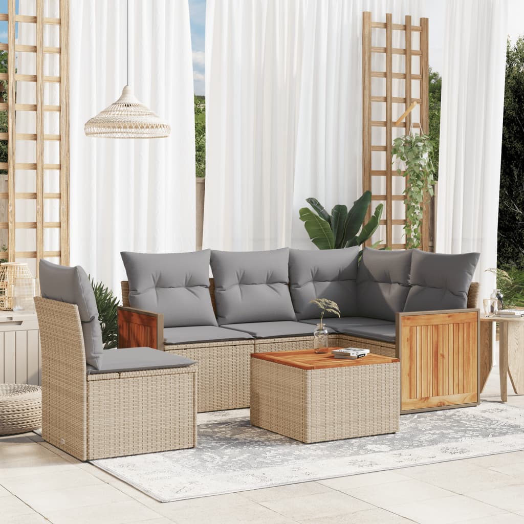 Set Mobilier De Grădină Cu Perne, 6 Piese, Negru, Poliratan