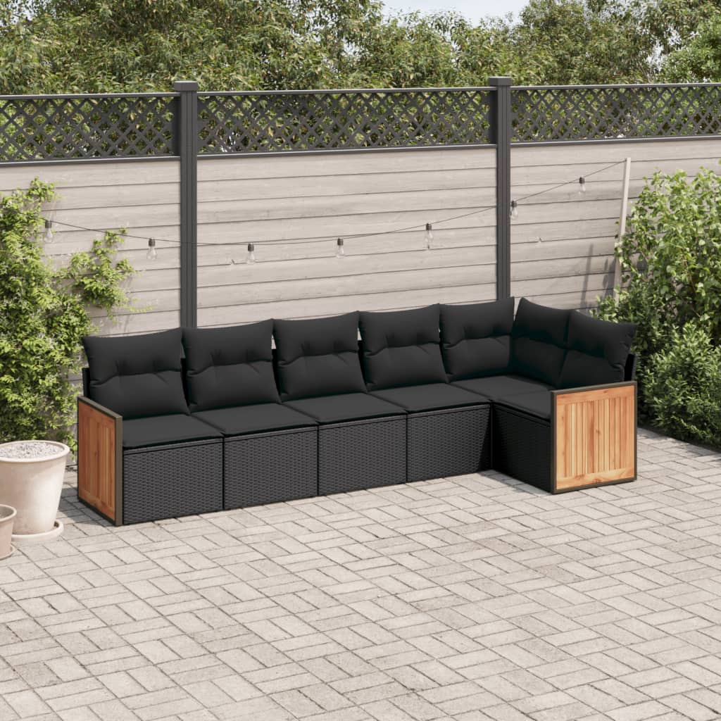 Set Canapele De Grădină Cu Perne, 7 Piese, Negru, Poliratan