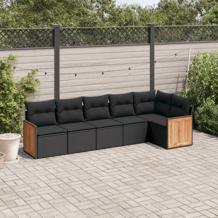 Set Canapele De Grădină Cu Perne, 7 Piese, Negru, Poliratan